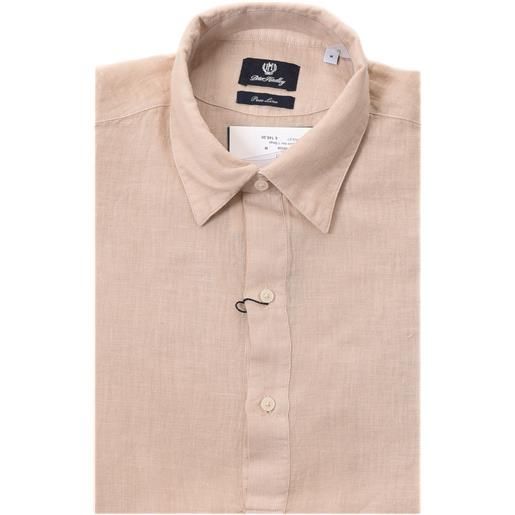 PETER HADLEY camicia maniche corte beige in lino