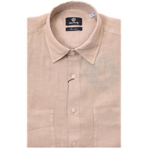 PETER HADLEY camicia pocke maniche corte beige in lino