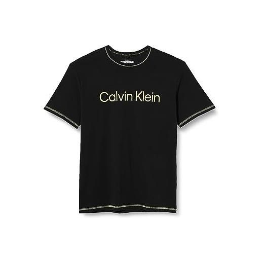 Calvin Klein t-shirt donna maniche corte s/s crew neck elasticizzata, multicolore (black), m
