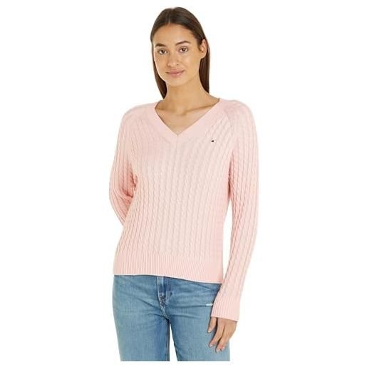 Tommy Hilfiger co cable v-nk sweater ww0ww40674 maglioni, bianco (ecru), l donna