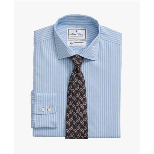 Brooks Brothers camicia azzurra a righe regular fit in cotone e lino con collo semi francese blu chiaro