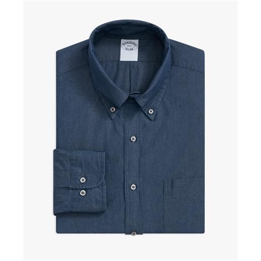 Brooks Brothers camicia blu regular fit in chambray di cotone con collo a polo button-down