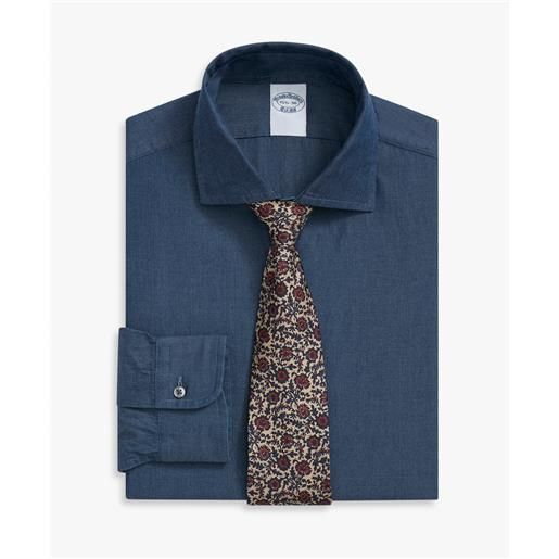 Brooks Brothers camicia blu slim fit in chambray di cotone con collo semi francese