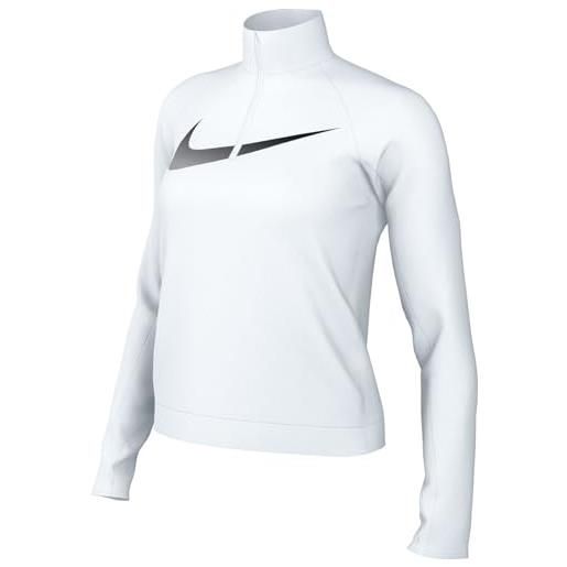 Nike w nk df swoosh hbr hz maglietta a maniche lunghe, bianco/argento, s donna