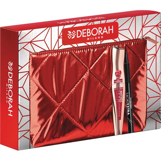 Deborah pochette metallizzato rosso contenente: mascara instant melograno + eyeliner 24h extra