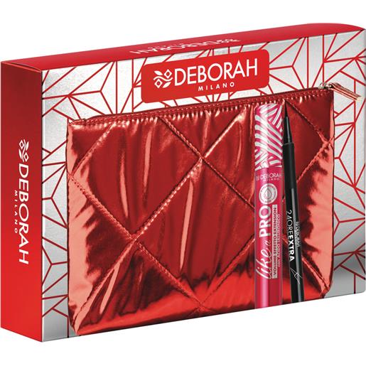 Deborah pochette metallizzato rosso contenente: mascara like a pro ialuronico + eyeliner 24h extra