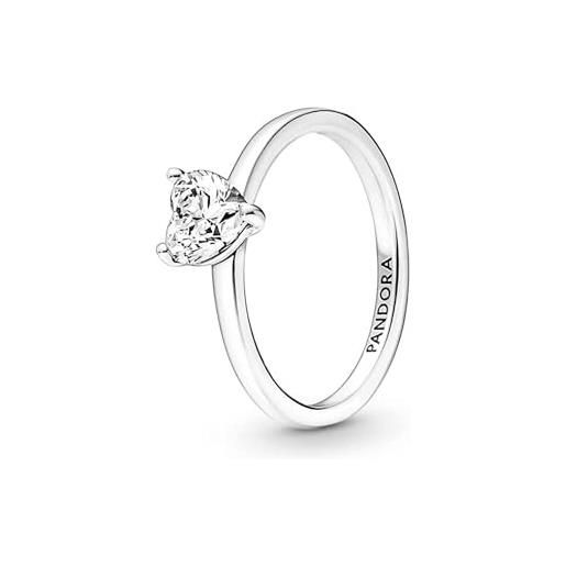 Pandora timeless anello solitario con cuore in argento sterling con zirconia cubica trasparente, 58