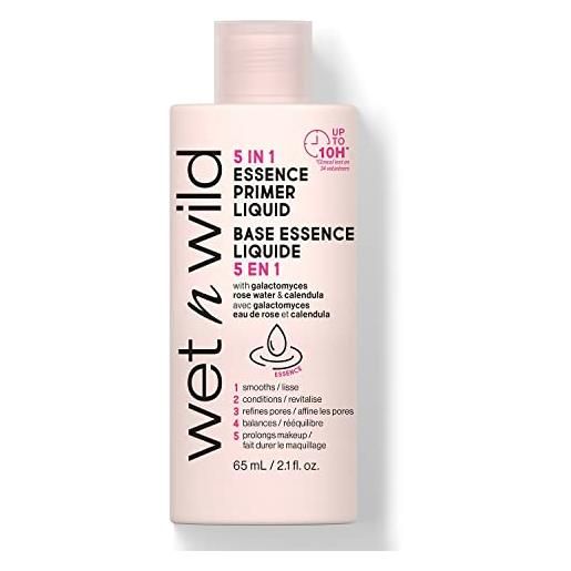 Wet n Wild 5 in 1 essence primer liquid, primer ad azione levigante e condizionante, formula arricchita con calendula e acqua di rose per pelle idratata e luminosa, 65ml