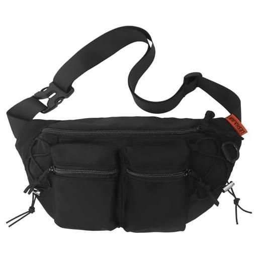 QKUDS marsupio uomo donna impermeabile marsupio sportivo con 4 tasche, marsupio lavoro grande, marsupio trekking con cintura regolabile e fibbia per sportivo corsa ciclismo escursione campeggio (arancione)