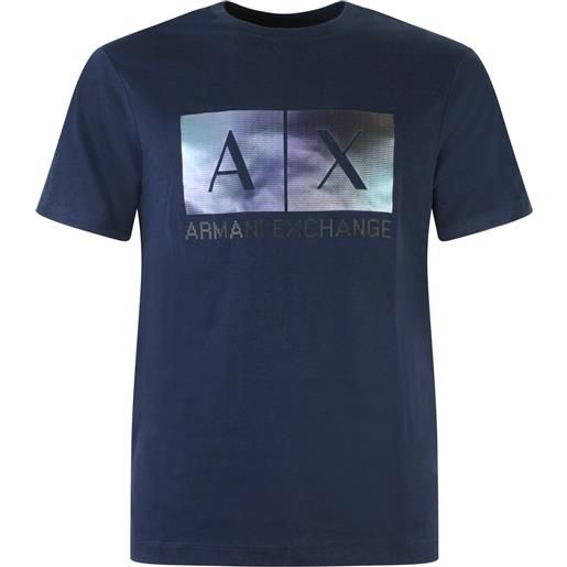 ARMANI EXCHANGE t-shirt blu con stampa logata per uomo