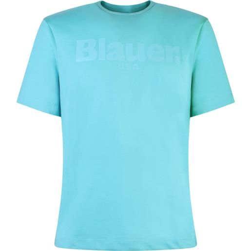 BLAUER t-shirt celeste con logo per uomo