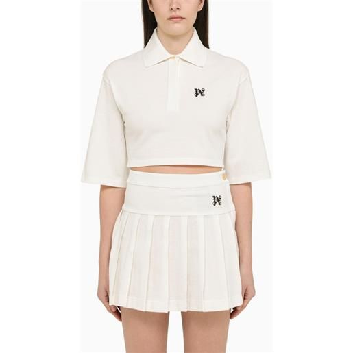 Palm Angels polo cropped bianca in cotone con logo