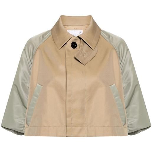 sacai giacca crop con maniche a contrasto - marrone