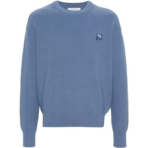 Maison Kitsuné maglione a coste con applicazione - blu