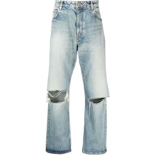 Balenciaga jeans a vita bassa con effetto vissuto - blu