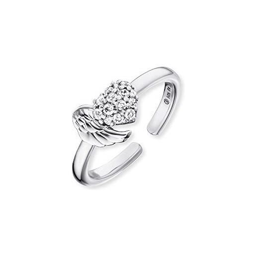 Engelsrufer anello da donna in argento sterling con ali e cuore, regolabile, senza nichel, misura unica, argento sterling, zirconia cubica