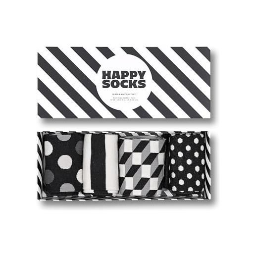 Happy Socks 4-pack classic black & white socks gift set calzini, multicolore, s (pacco da 4) unisex