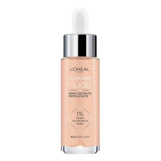 L'Oréal Paris siero colorato accord parfait, per pelle rimpolpata e idratata, finish naturale, texture leggera, tonalità: 0,5-2 very light, 30 ml