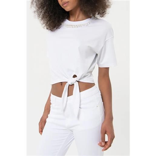 FRACOMINA t-shirt bianca donna FRACOMINA cropped con nodo 1012