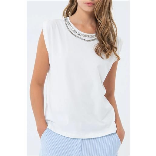 FRACOMINA t-shirt bianca donna FRACOMINA con pietre gioiello 3009