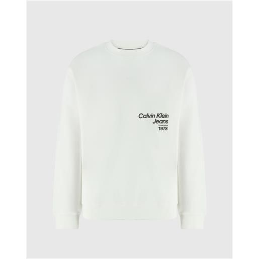 Calvin Klein felpa girocollo diffused logo bianco uomo