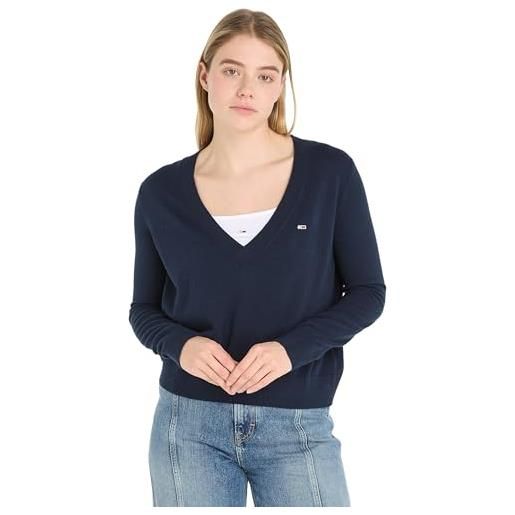 Tommy Jeans tjw essential vneck sweater ext dw0dw17251 maglioni, blu (dark night navy), l donna