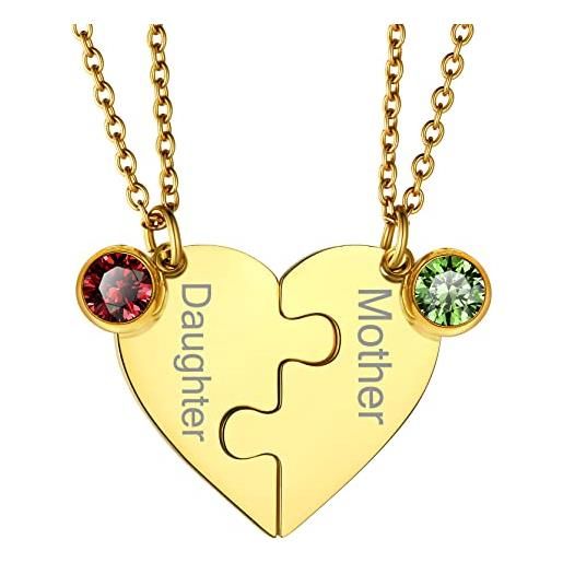 GOLDCHIC JEWELRY collane puzzle oro per coppie con pietre portafortuna incise personalizzate con ciondolo a cuore abbinato per 2 collana amicizia