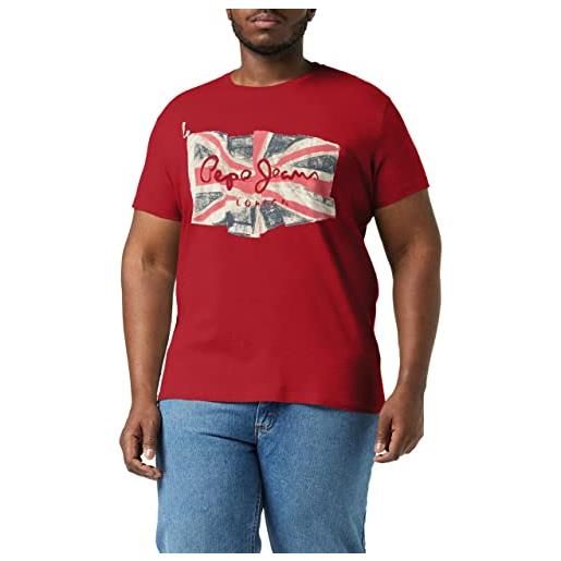Pepe Jeans flag logo n, t-shirt uomo, rosso (burnt red), s