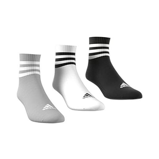 adidas 3-stripes cushioned sportswear mid-cut 3 pairs socks calzini, medium grey heather/white/black, xs unisex - adulto