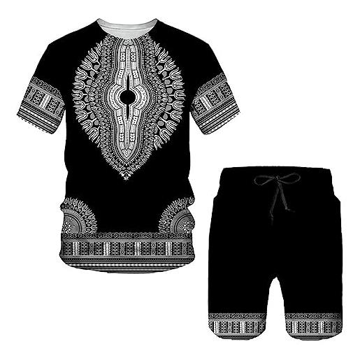 westtrend uomo casual tracksuit tradizionale africano etnico stile 3d stampato manica corta t-shirt pantaloncini suit 2 pezzi