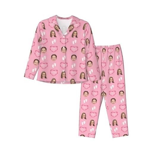 Naispanda set pigiama personalizzato pigiama da donna personalizzato con foto di volto/testo pigiama da donna con foto personalizzata, pigiama da notte divertente a maniche lunghe personalizzato
