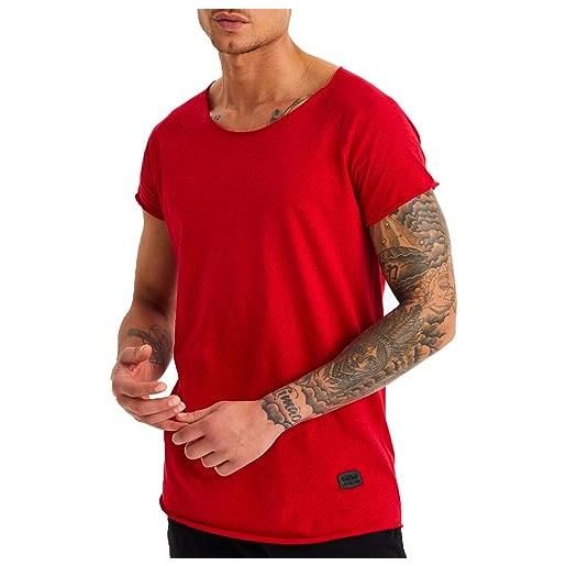 Leif Nelson maglietta uomo per l'estate, con scollo rotondo (rosso, taglia l), vestibilità regolare, maglietta da uomo 100% cotone