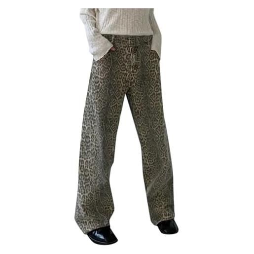 JokeLomple leopard jeans donna & uomo pantaloni in denim femminile oversize gamba larga pantaloni street wear hip hop vintage allentato casual n