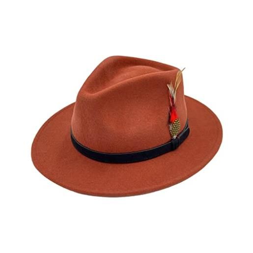FAIRY TRENDZ cappello da uomo in lana da cowboy, con fascia regolabile, con piume, da donna, con fascia regolabile, da uomo, arancione bruciato, xl