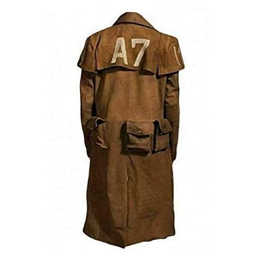 Aksah fashion trench da uomo ncr ranger veteran armor new vegas a7 marrone in pelle scamosciata per cosplay, marrone, l