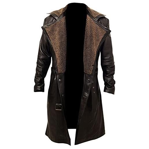 Aksah fashion s uomo blade runner 2049 ryan gosling ufficiale k marrone trench cappotto con pelliccia collare pelle, marrone, xs