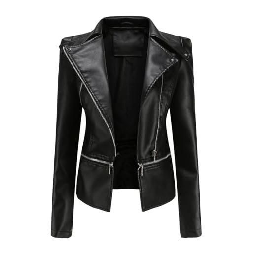 RQPYQF giacca corta da donna in pelle pu, giacca motociclista da donna elegante giubbino giacchetto corta casual per primavera e autunno wt45 (nero, xl)