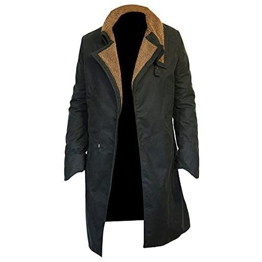 Aksah Fashion blade runner 2049 ryan gosling officer k collo di pelliccia marrone cotone trench coat, marrone, s