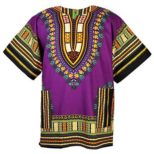 Culture Royals camicia a maniche corte con stampa dashiki africana, unisex, colore viola, taglie da s a 3xl, viola, m