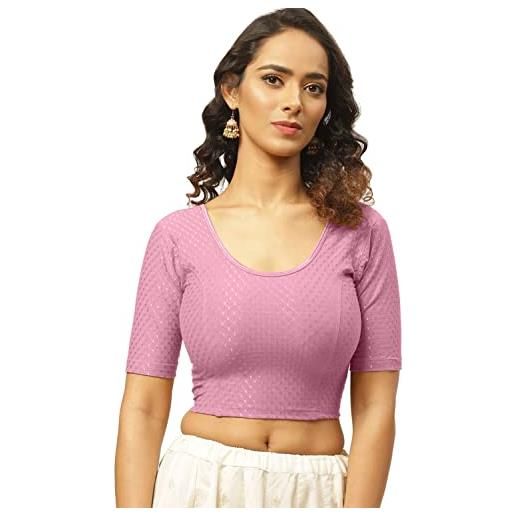 Fressia Fabrics camicetta da donna in cotone pronto per sari elasticizzata top choli bustier top, rosa confetto. , taglia unica
