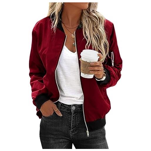 Yeooa giacca da donna da donna giacca da motociclista alla moda giacca da donna con cerniera giacca sportiva primavera e autunno giacca leggera (vino, l)