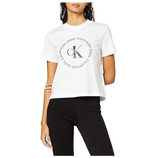 Calvin Klein Jeans calvin klein ck round logo straight tee t-shirt, bright white, 38 (taglia produttore: x-small) donna