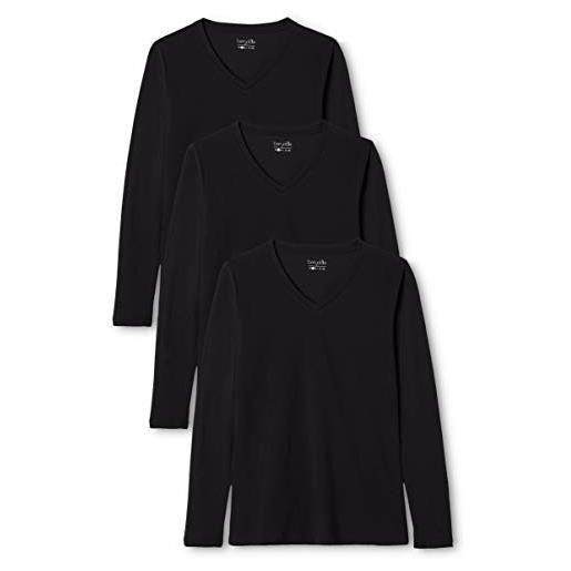 Berydale maglietta a maniche lunghe con scollo a v in 100% cotone, donna, nero (confezione da 3), xl
