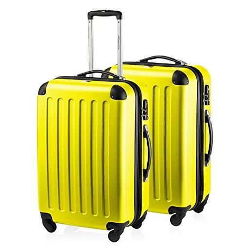 Hauptstadtkoffer - spree - set di 2 valigie trolley rigido con estensione, abs, tsa, 4 ruote, 65 cm, giallo