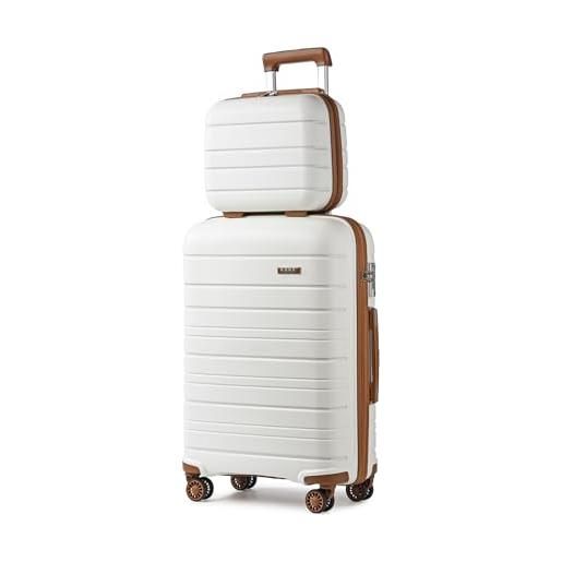 KONO set di 2 valigie da viaggio trolley bagaglio a mano 55cm & beauty case rigida valigia in polipropilene con 4 ruote rotanti e lucchetto tsa, bianco crema
