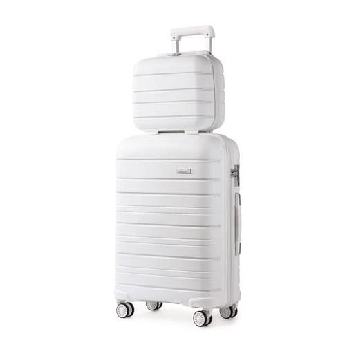 KONO set di 2 valigie da viaggio trolley bagaglio a mano 55cm & beauty case rigida valigia in polipropilene con 4 ruote rotanti e lucchetto tsa, bianco