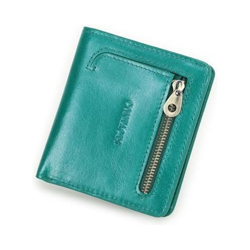 Contacts borsa da donna in vera pelle con scomparti per carte di credito, portamonete con chiusura a scatto, verde smeraldo 2