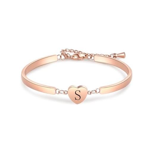 LSxAB braccialetto rigido con lettera a-z, in oro rosa, per donne e ragazze, in acciaio inox, con nome personalizzato, idea regalo di compleanno, acciaio inossidabile, nessuna pietra preziosa