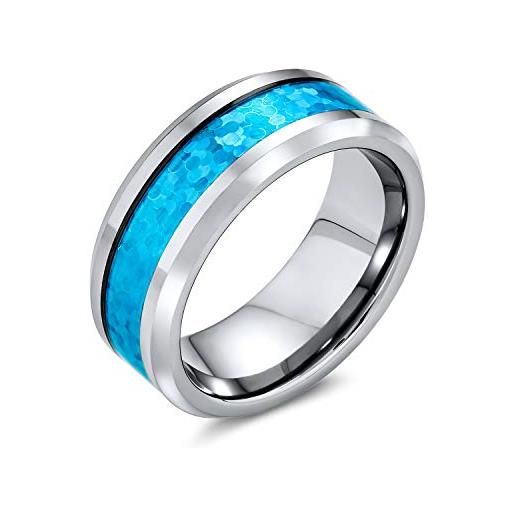 Bling Jewelry simulato blu opale intarsio coppie titanio wedding band anello per gli uomini per le donne tono argento 8mm
