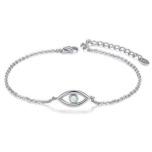 CHIC & ARTSY bracciale in argento sterling 925 con opale sintetico, con opale, farfalla, stetoscopio, malocchio, croce, barra, infinito, regolabile, per sorella, amicizia, natale, gioielli, argento